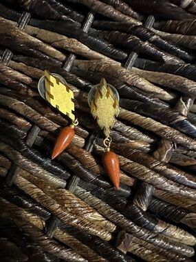 Gold and Brown Drop Earrings - Women Jewelry